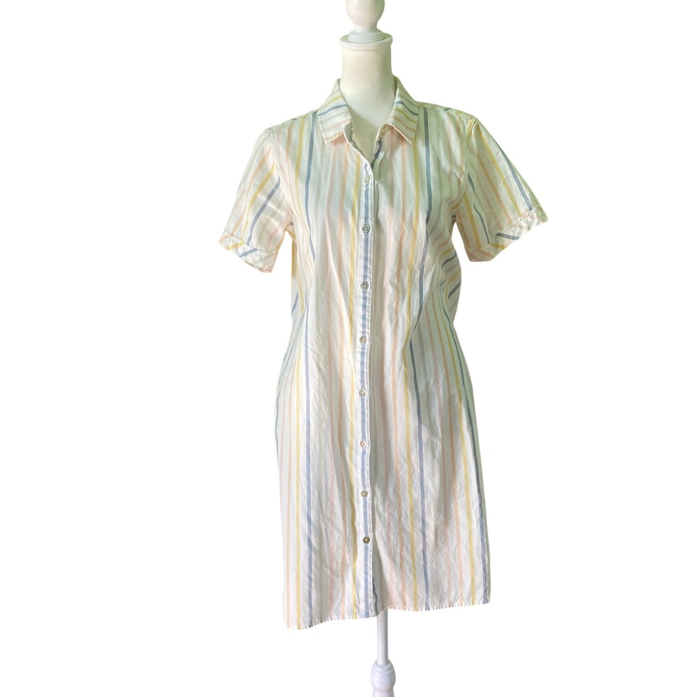Faherty Lila Stripe Shirtdress Organic Cotton Cream and Pastel Beach (Size S)